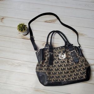 MICHAEL KORS Black and Tan logo Jet Set handbag